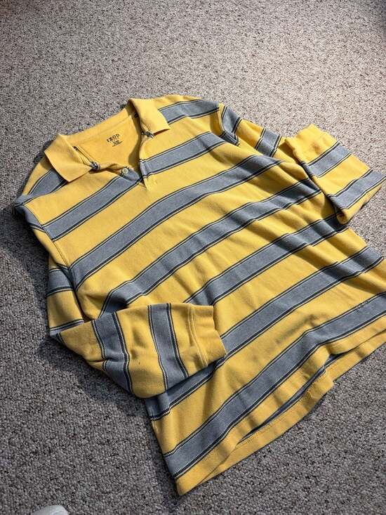 IZOD Other - IZOD Jeans Men's XL Yellow and Gray Striped Long Sleeve Polo Sweater